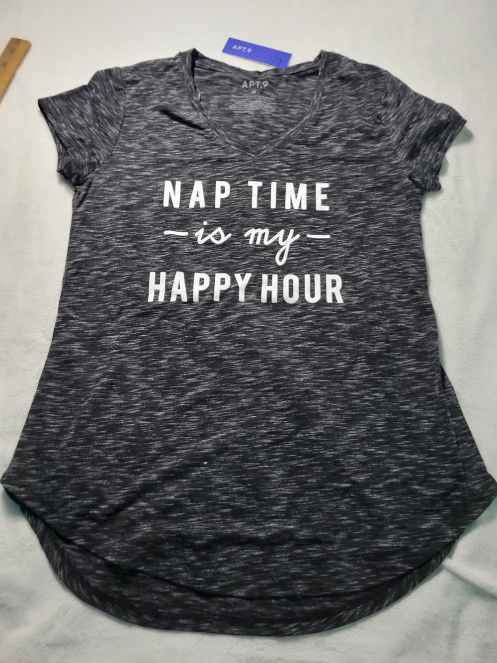 APT. 9 Charcoal 'Nap Time Is My Happy Hour' V‑Neck Tee Size M